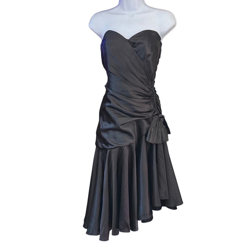 80s Gunne Sax Strapless Dress Glam Goth Prom Romantic Sweetheart Ruffle Bow